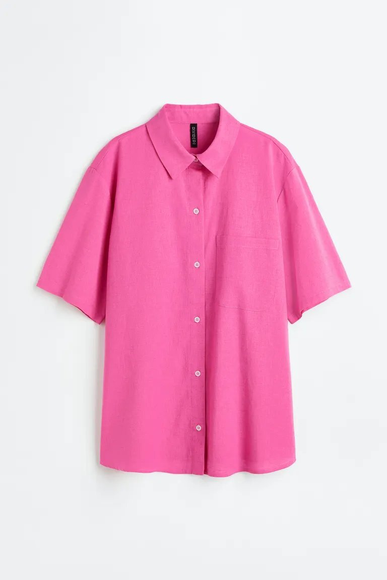 

Рубашка H&M Short-sleeved Linen-blend, розовый