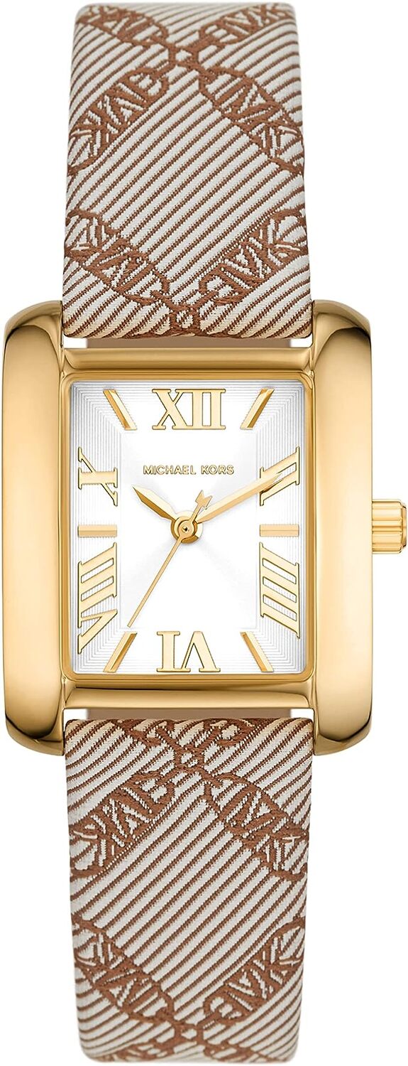 

Часы наручные Michael Kors Mini Emery Gold-Tone and Empire Logo Jacquard, коричневый