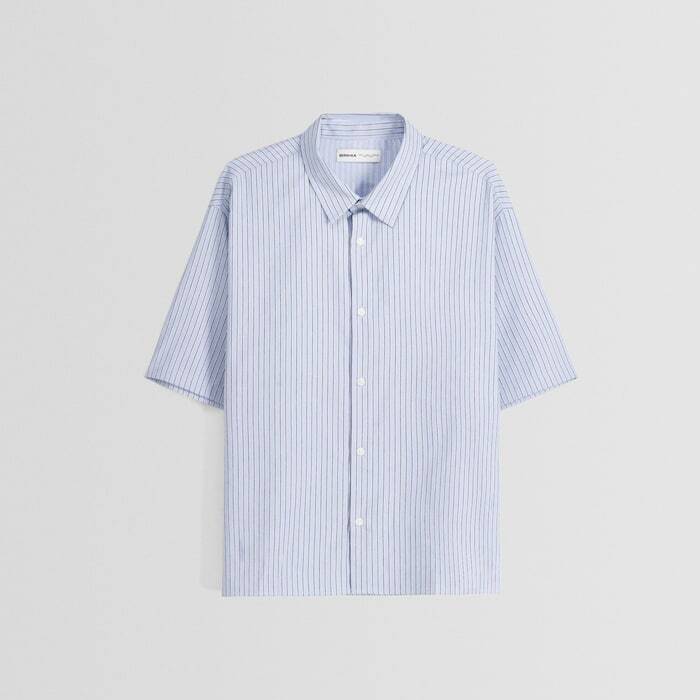 

Рубашка Bershka Striped Short Sleeve Oxford, голубой/серый