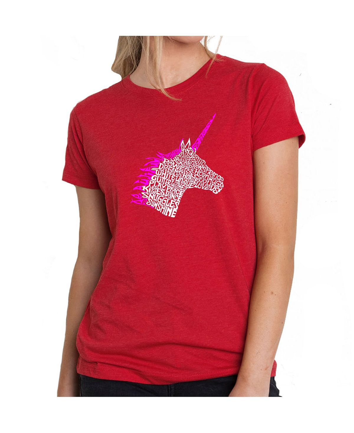 Женская футболка premium word art - unicorn LA Pop Art, красный