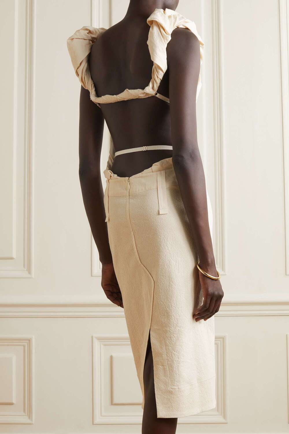 

JACQUEMUS фактурное платье миди Crema из смесового хлопка, кремовый