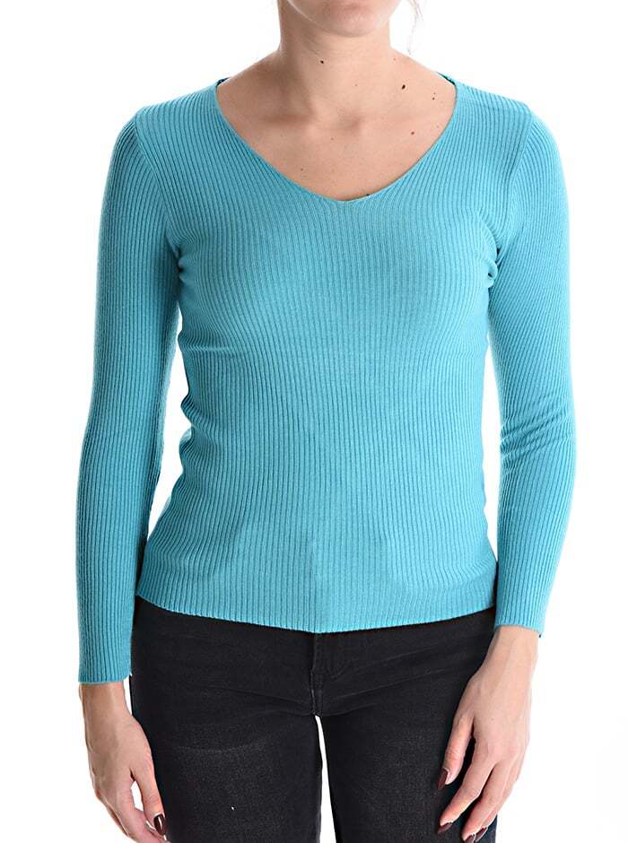Свитер в рубчик с v-образным вырезом, бирюзовый, Зеленый