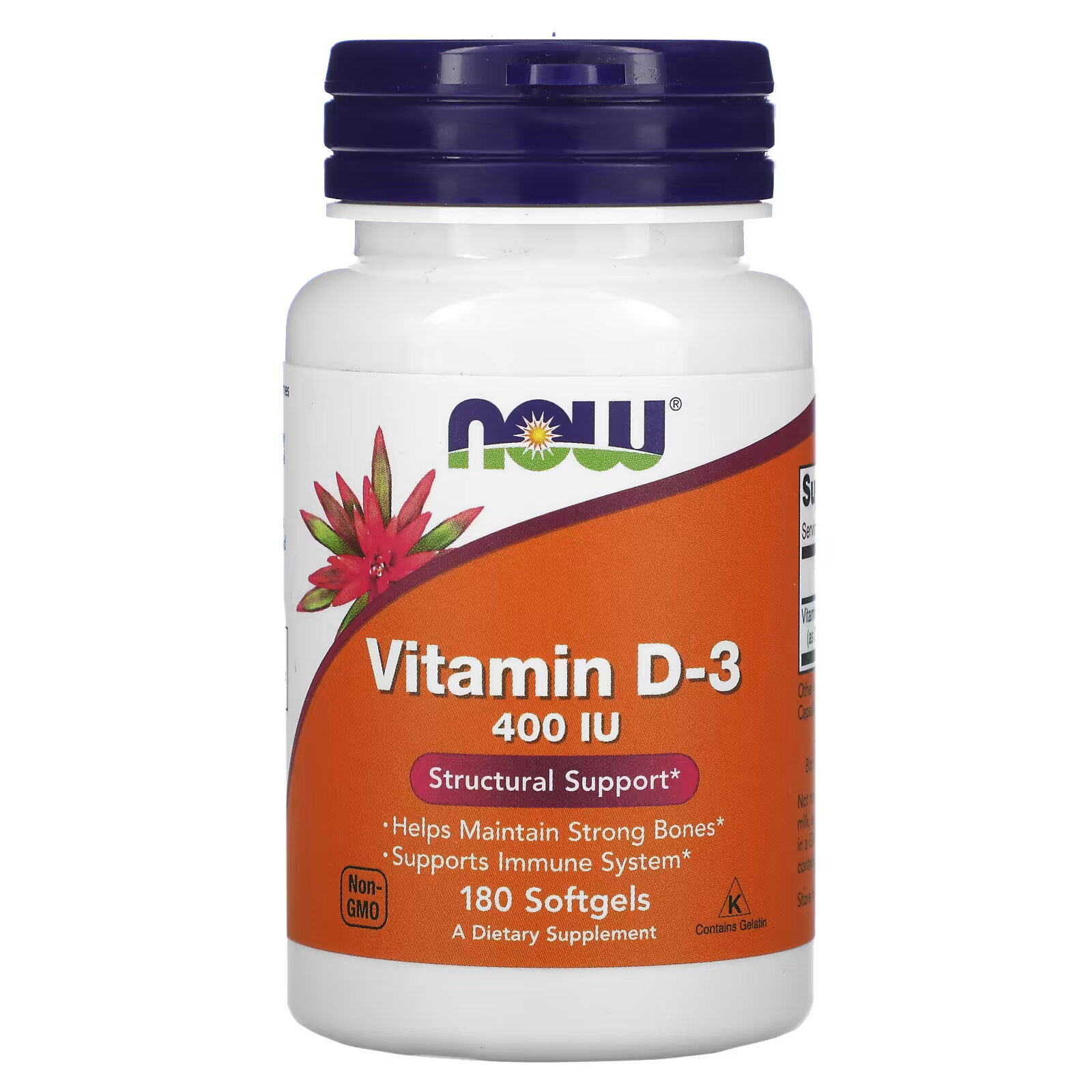 Витамин D3 NOW Foods 10 мкг 400 МЕ, 180 мягких таблеток now foods жевательный витамин d3 натуральный фруктовый вкус 1000 ме 180 жевательных таблеток