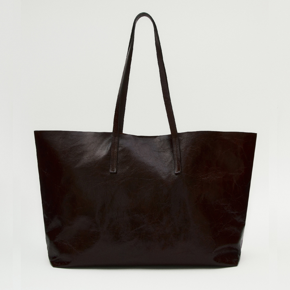 цена Сумка Massimo Dutti Leather Tote With A Crackled Finish, коричневый