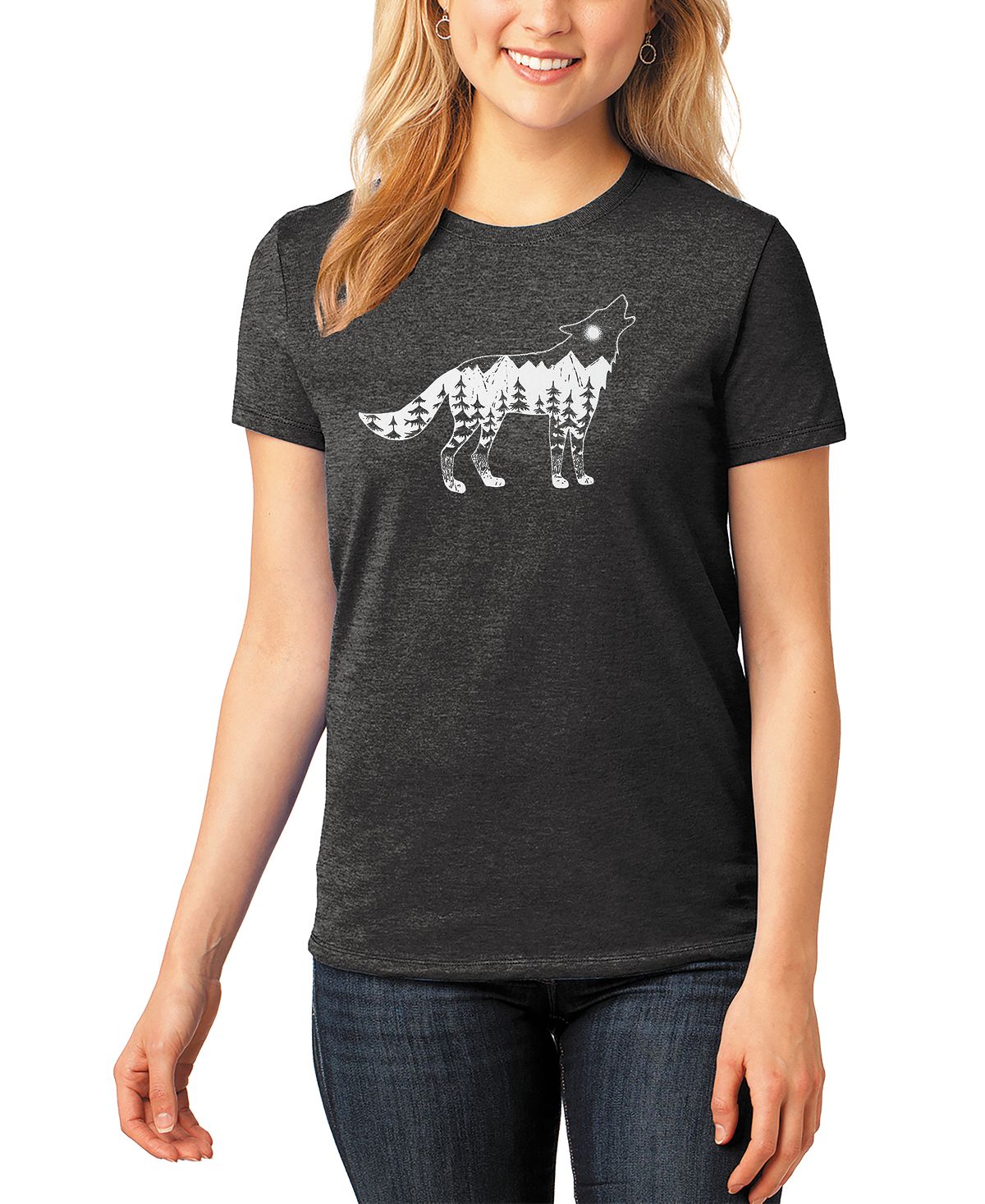 Женская футболка premium blend howling wolf word art LA Pop Art, черный