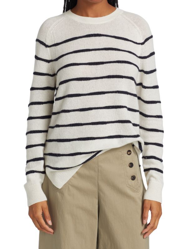 

Полосатый свитер с открытыми плечами Lafayette 148 New York Ivory navy