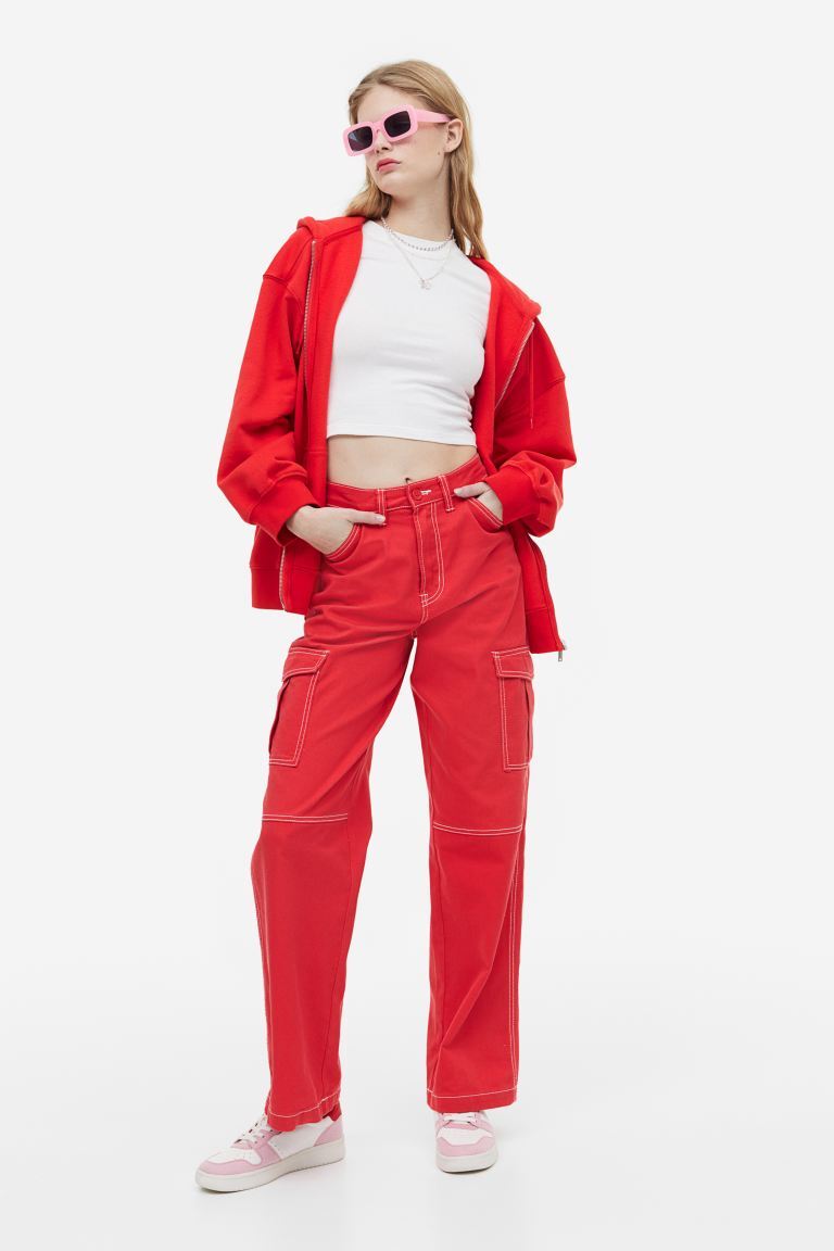 

Брюки карго из твила H&M, красный
