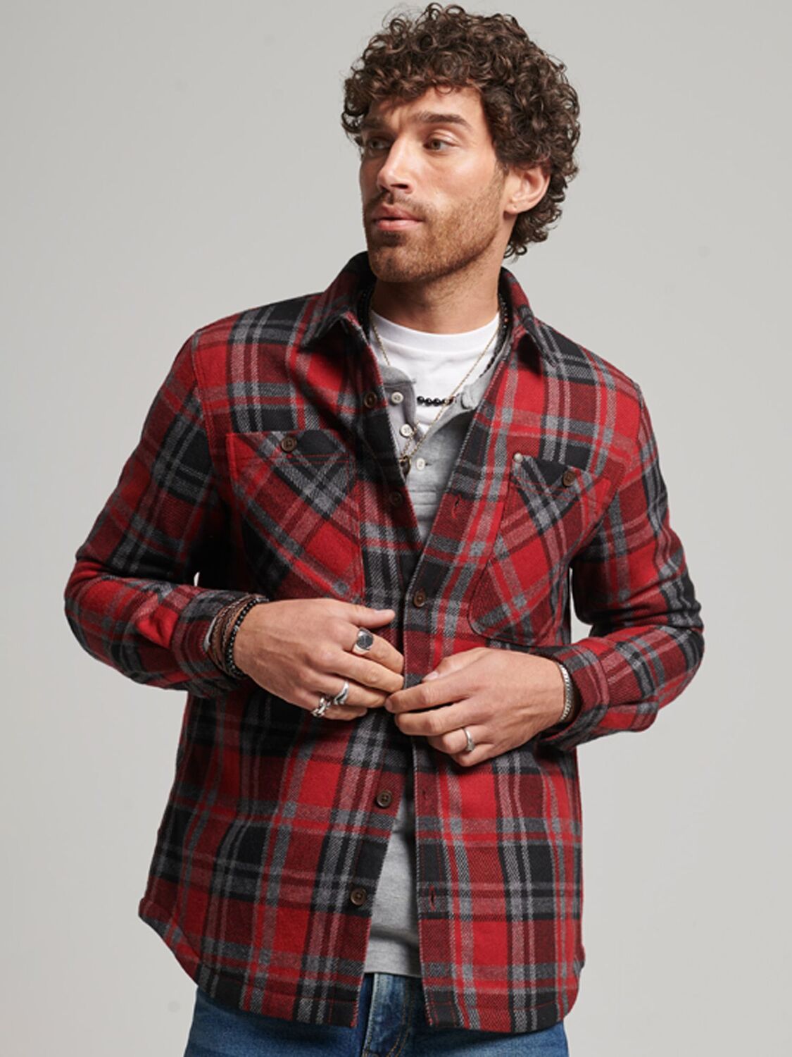 

Стеганая верхняя рубашка Superdry Merchant, красная клетка Merchant