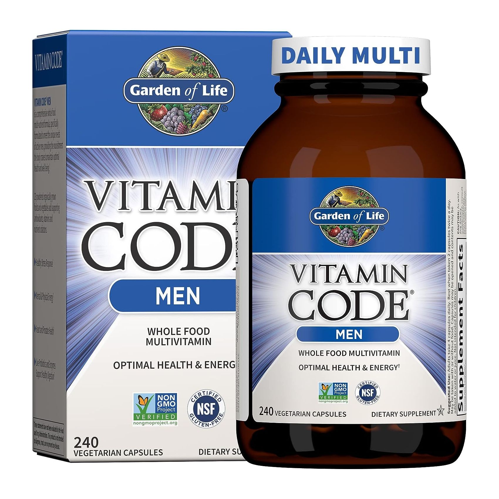 Мультивитамины Garden Of Life For Men Vitamin Code Raw One, 240 капсул уридинмонофосфат витамины b фолиевая кислота activlab urydynactiv 30 капсул добавка для нервной системы от боли в пояснице шее