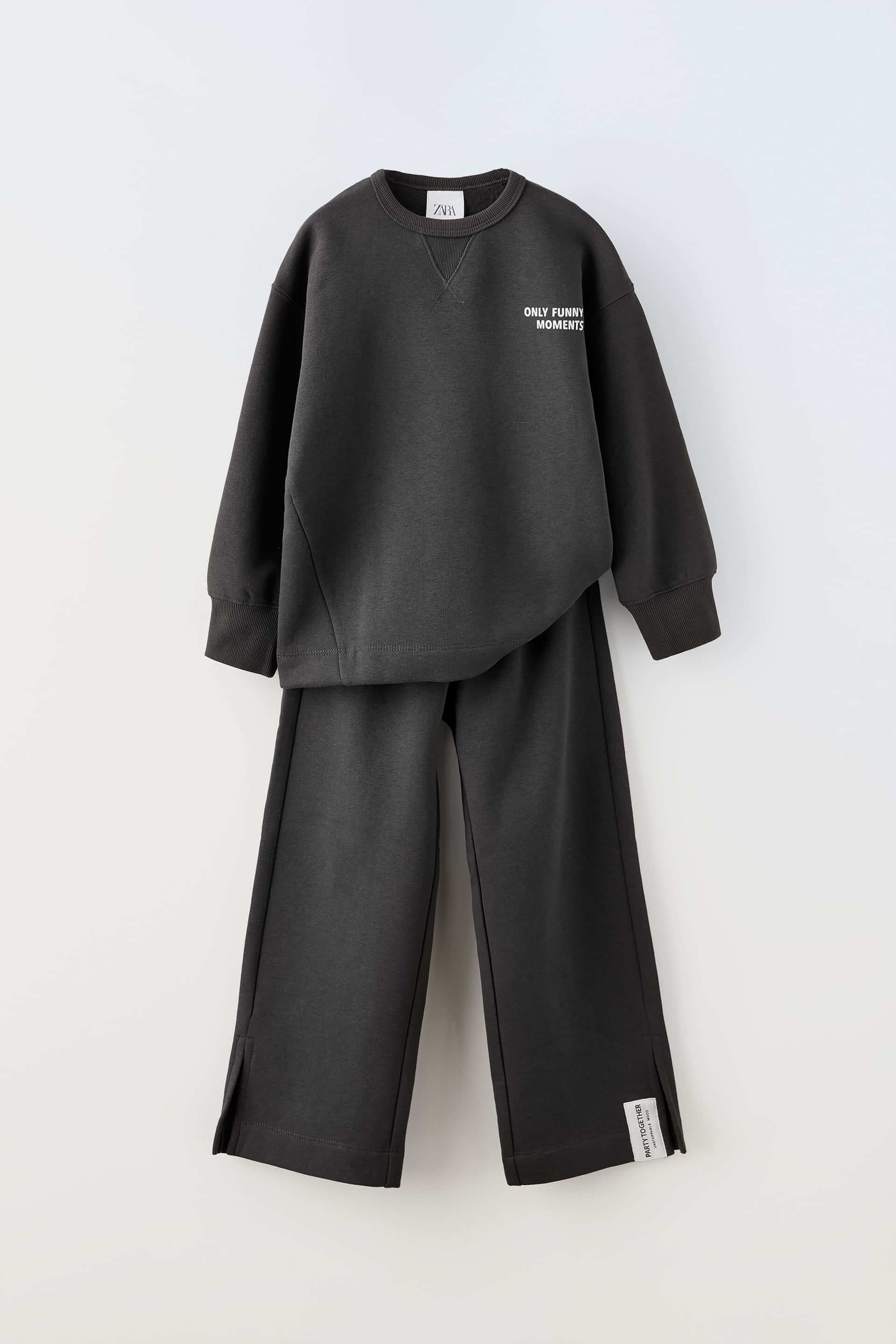 Комплект из толстовки и брюк Zara Plush Slogan, 2 предмета, антрацитово-серый комплект zara kids plush 2 предмета темно серый
