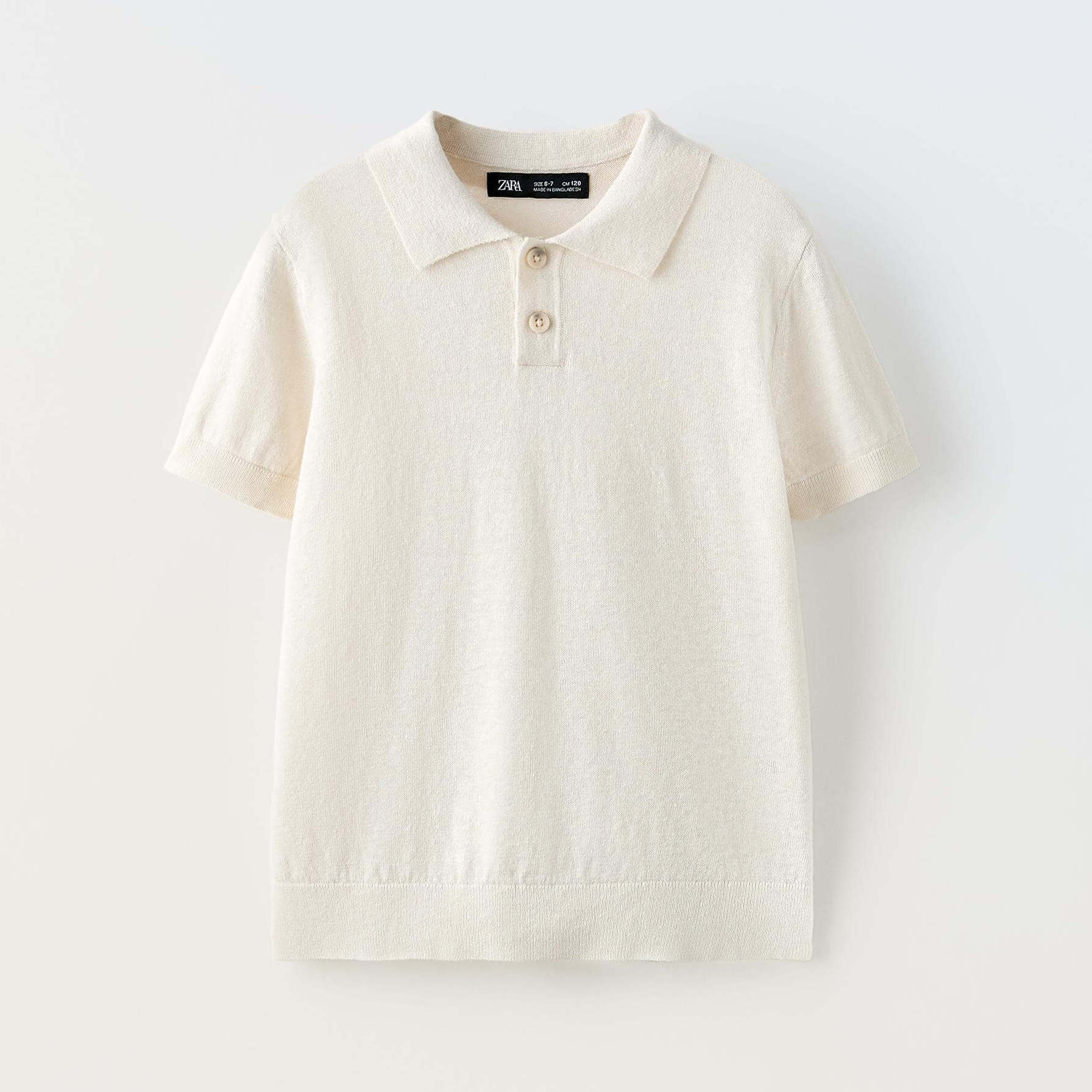 Рубашка-поло Zara Linen Blend Knit, экрю рубашка zara kids linen blend hooded белый