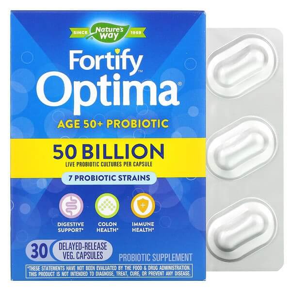 nature s way fortify optima probiotic adult 50 50 billion 30 delayed release vegetarian capsules Пробиотик для взрослых Nature's Way, 30 капсул