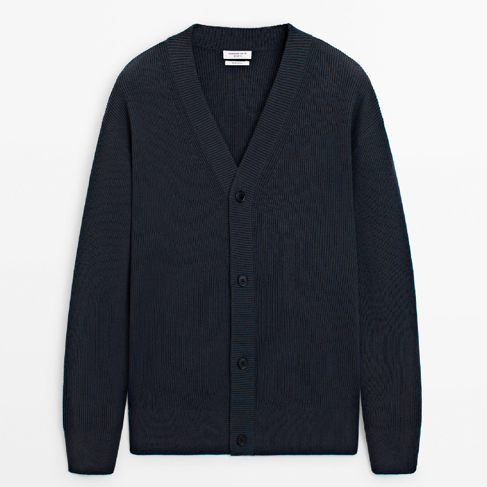 Кардиган Massimo Dutti Textured Knit, темно-синий