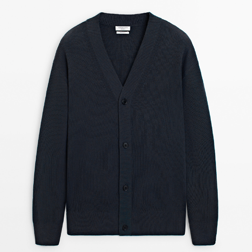 

Кардиган Massimo Dutti Textured Knit, темно-синий