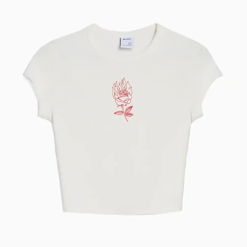

Футболка Bershka Short Sleeve With Print, белый
