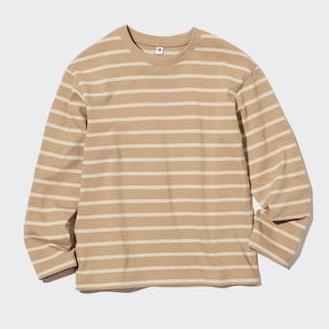 

Футболка детская Uniqlo Striped Crew Neck Long Sleeved, бежевый