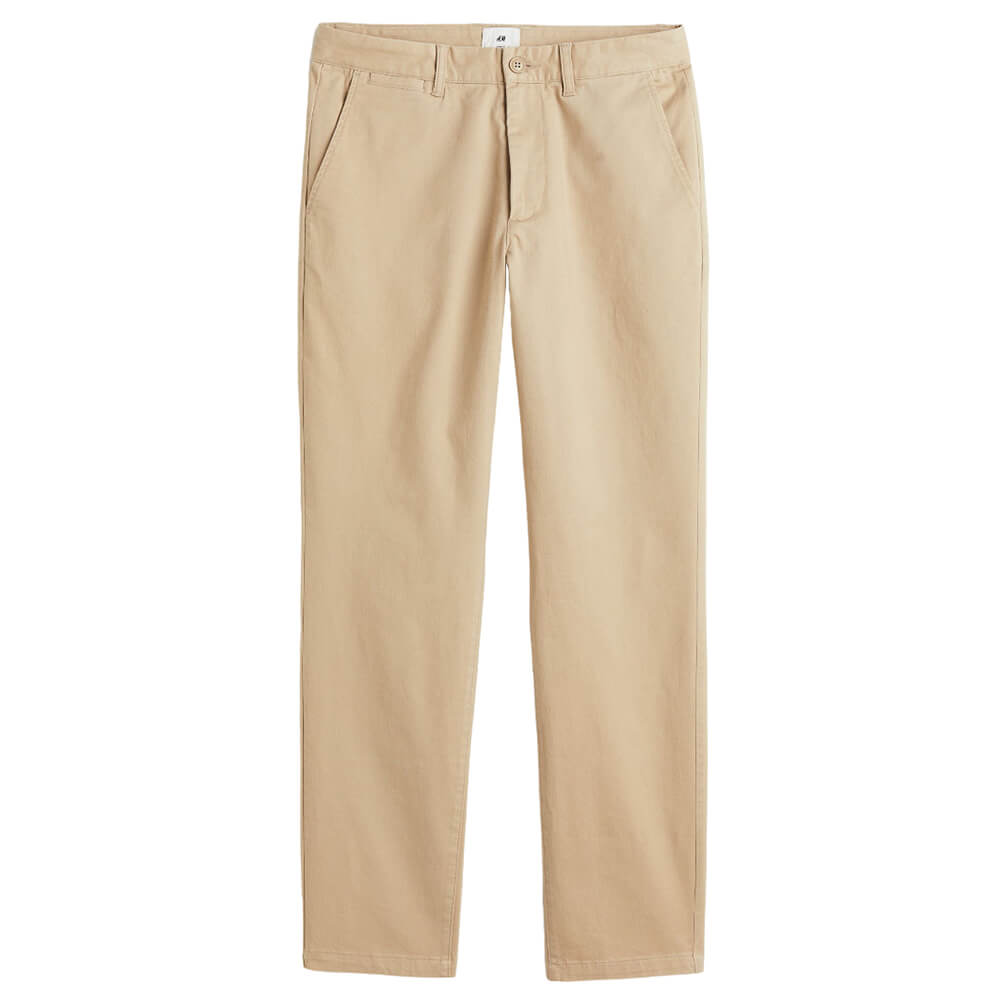 Брюки H&M Slim Fit Cotton Chinos, бежевый - фото