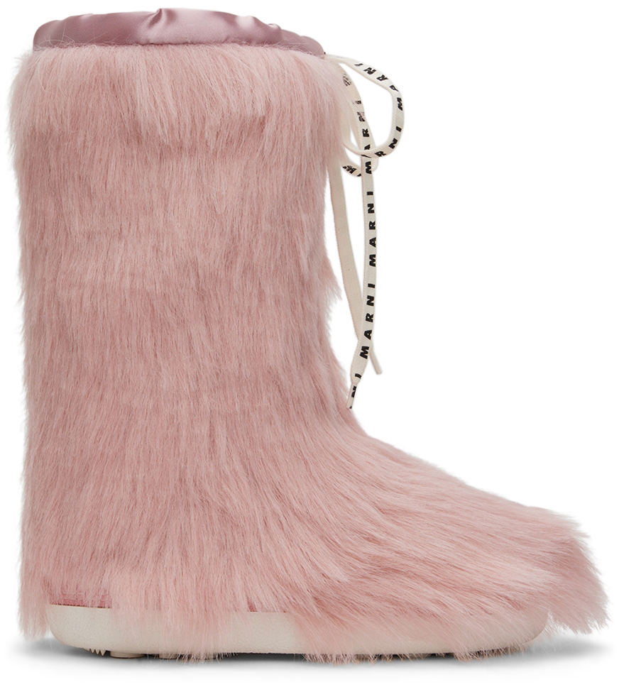 

Детские розовые меховые высокие сапоги Marni