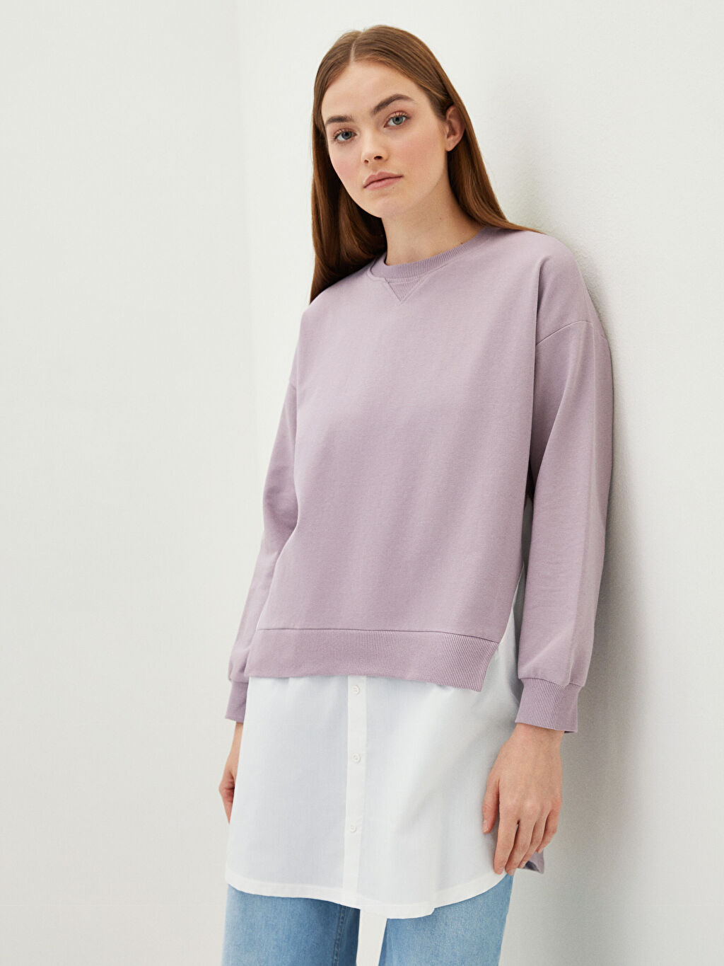 

Женская толстовка с круглым вырезом и длинными рукавами, туника LCW Modest