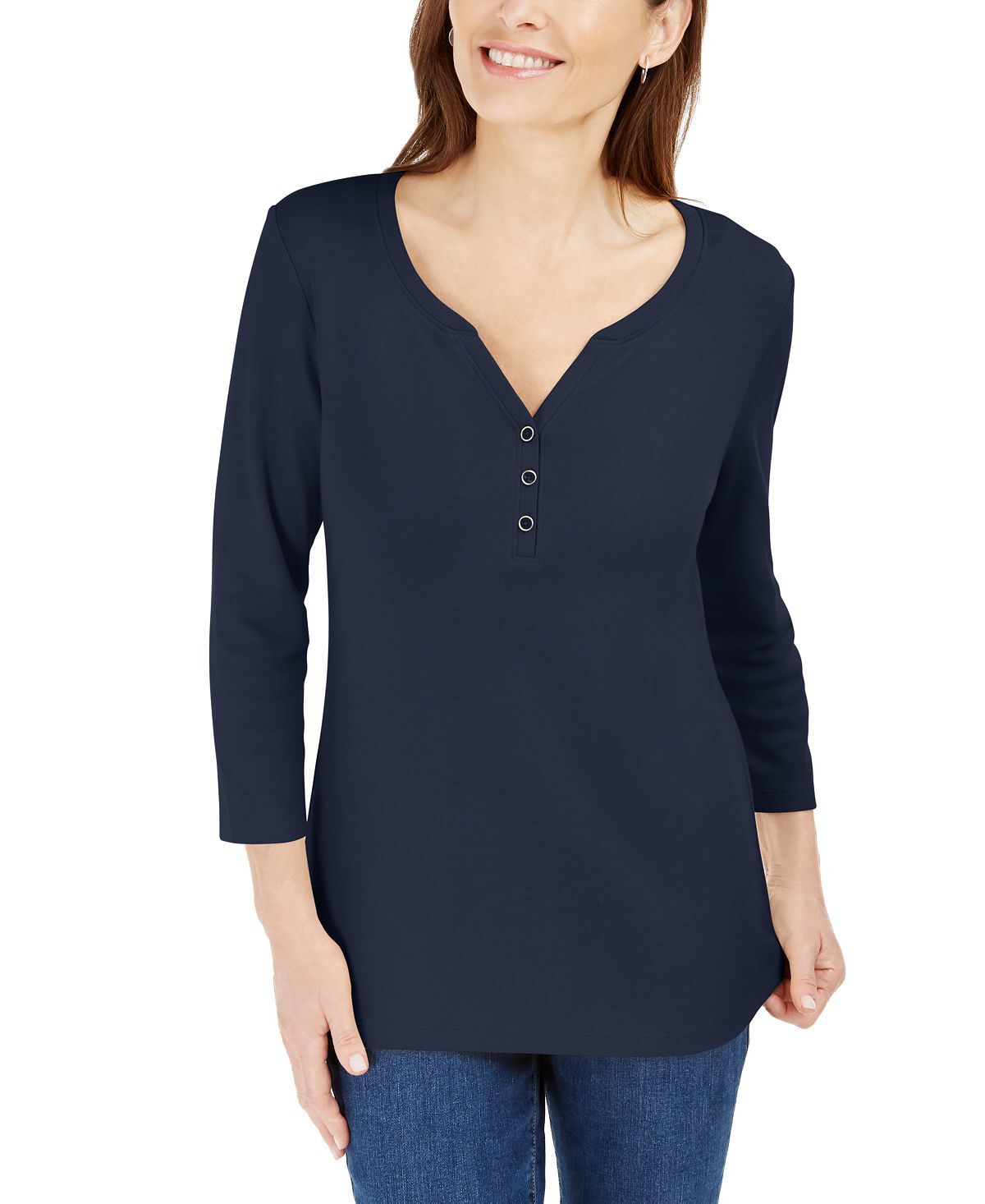 

Хлопковый топ henley с v-образным вырезом, созданный для macy's Karen Scott, мульти