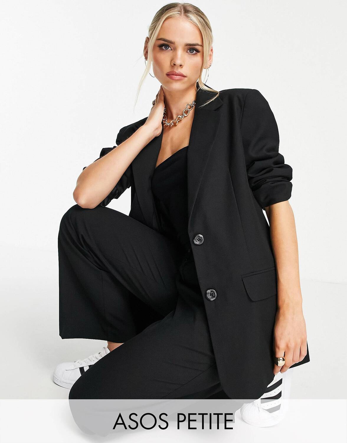 

Черный приталенный пиджак для мальчика ASOS DESIGN Petite Mix & Match