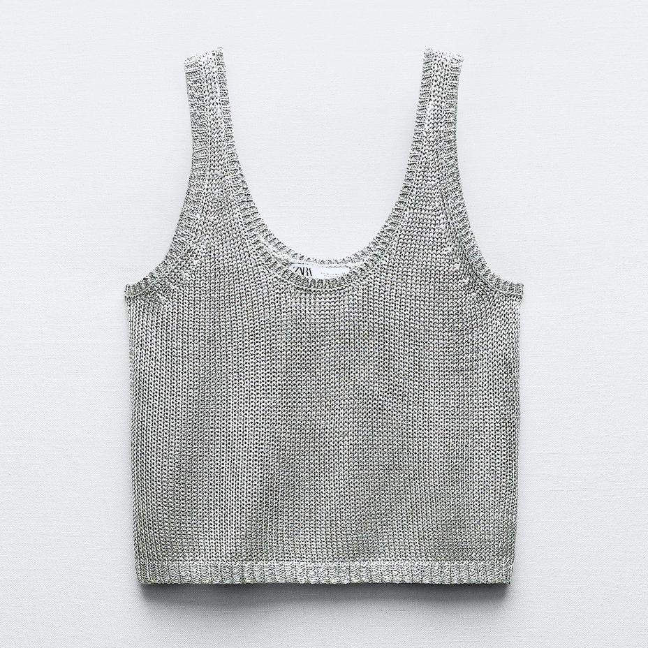 Топ Zara Plain Metallic Knit, серебристый свитер zara plain metallic knit серебристый