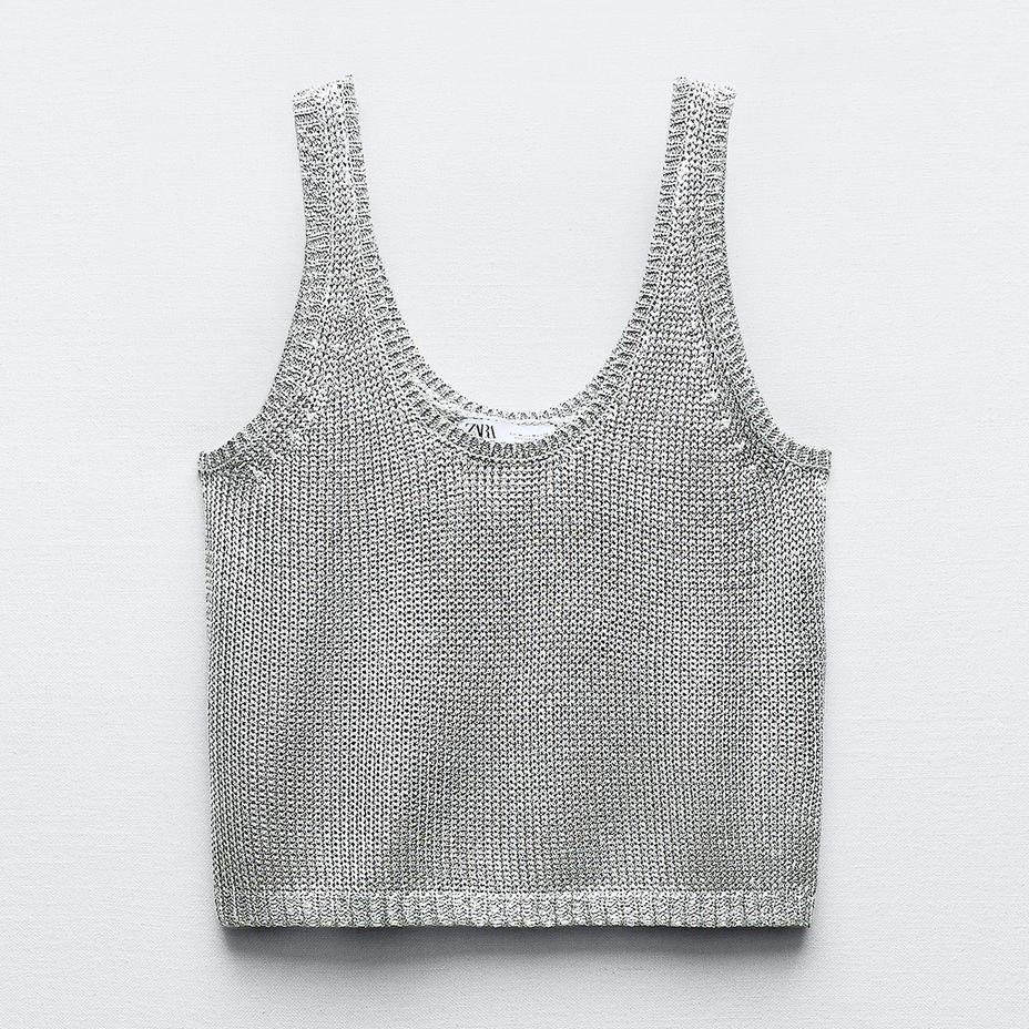 Топ Zara Plain Metallic Knit, серебристый кардиган zara plain knit красно коричневый