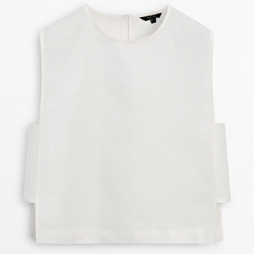 

Топ Massimo Dutti 100% Linen With Side Detail, кремовый