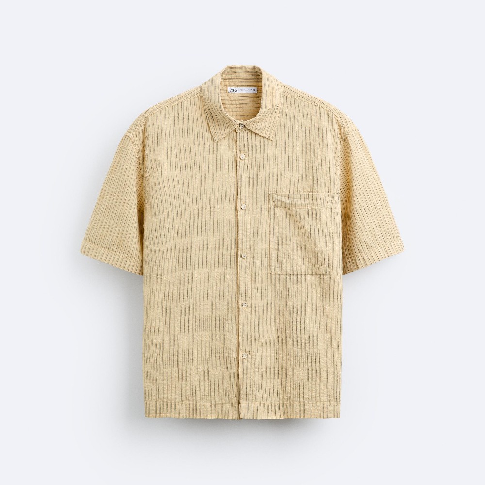 цена Рубашка Zara Striped Cotton, кремовый