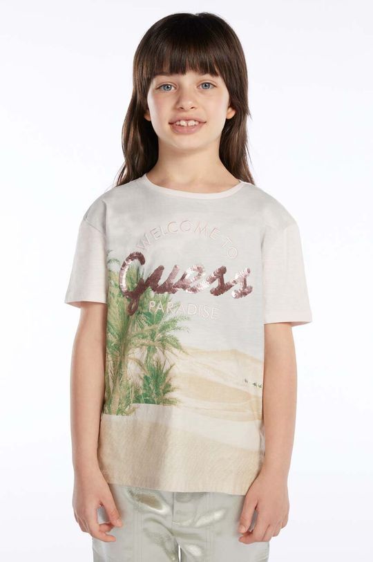 

Хлопковая футболка для детей Guess, бежевый