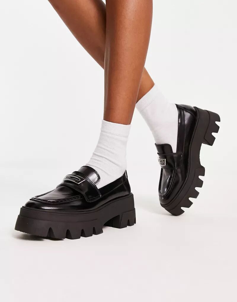 

Черные лоферы ALDO Grandwalk на толстой рифленой подошве