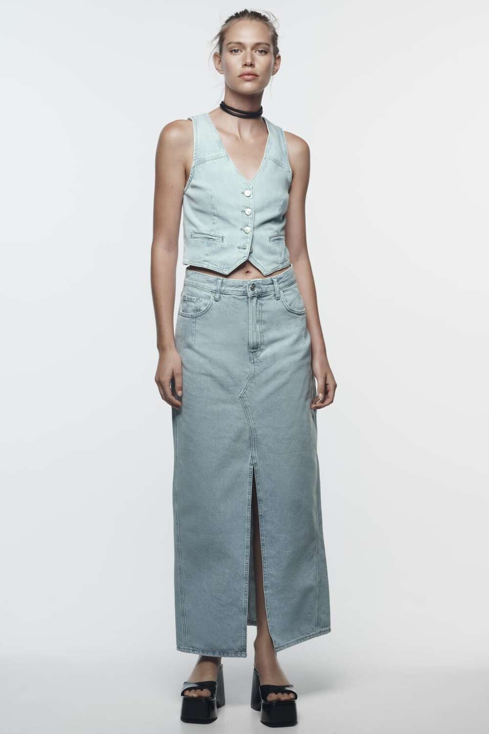 

Юбка миди из денима z1975 с разрезом передним ZARA, серый