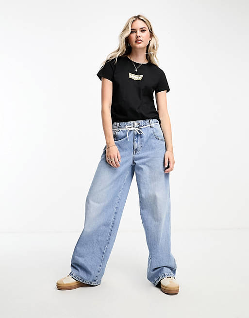 

Черная идеальная футболка Levi's с леопардовым логотипом на груди, Черный