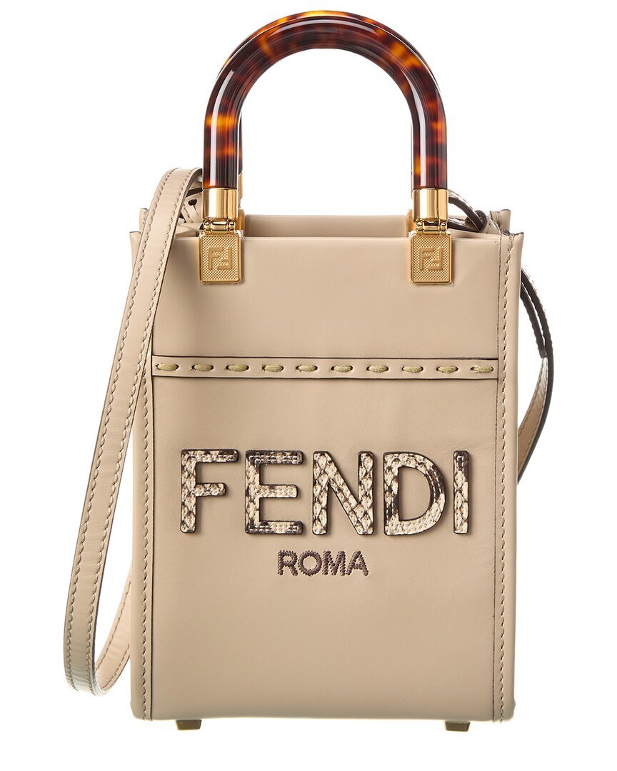 

Миниатюрная кожаная сумка-тоут FENDI Sunshine, серый