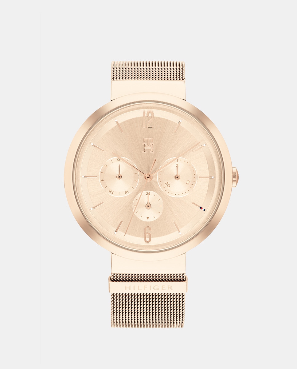 Женские часы Lidia 1782538 многофункциональные розовые со стальной сеткой Tommy Hilfiger, розовый