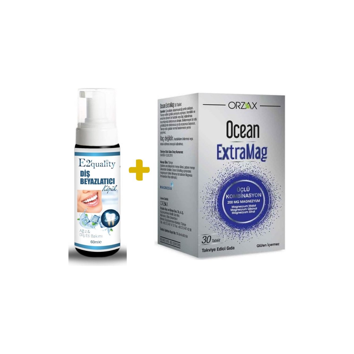 комбинированная добавка orzax ocean extramag tip 30 таблеток Отбеливающая пена для зубов Orzax E2' Quality + Комбинированная добавка Orzax Ocean Extramag Tip, 30 таблеток