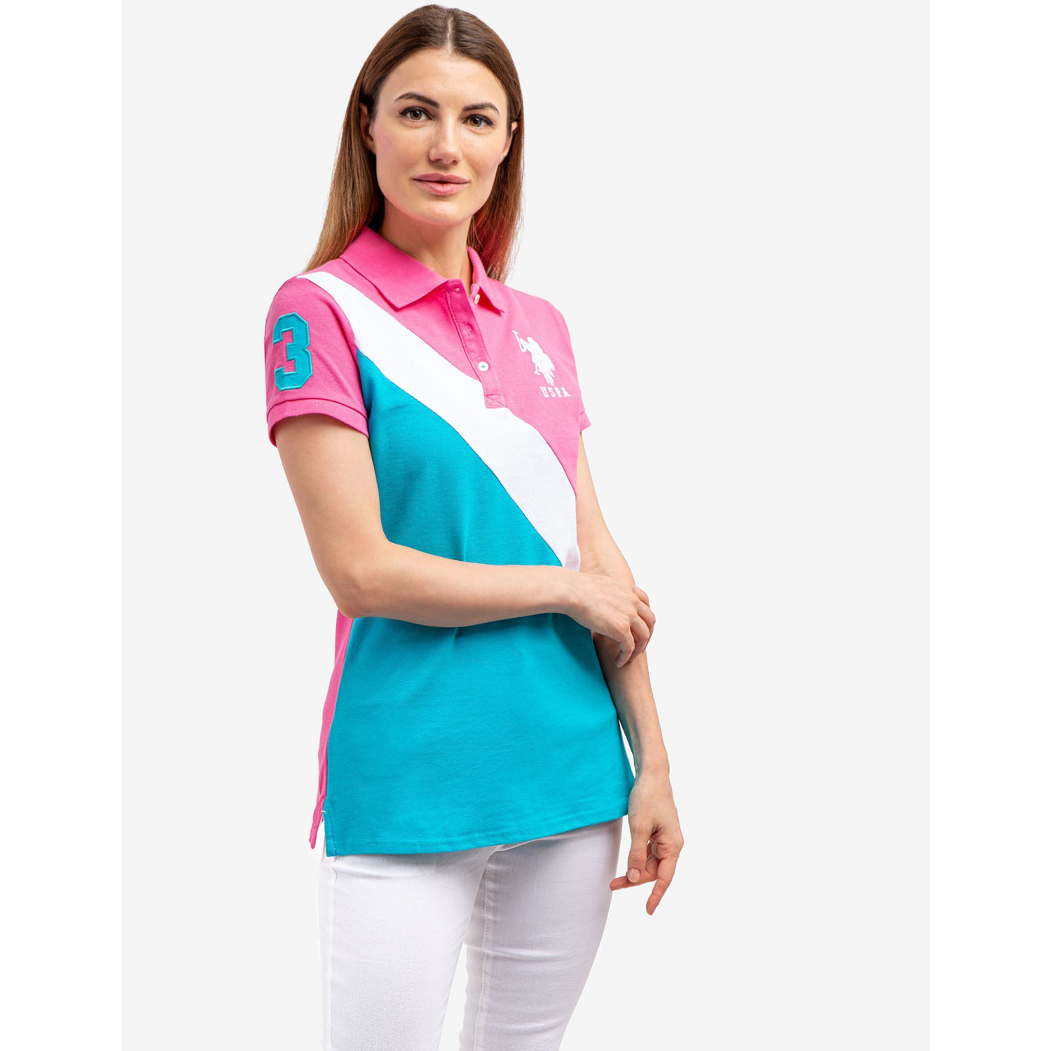 

Футболка-поло U.S. Polo Assn. Sash Colorblock, розовый