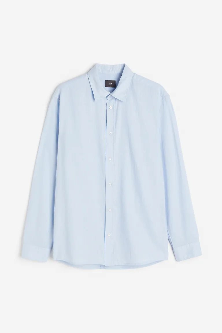 

Рубашка H&M Regular Fit Linen-blend, светло-голубой