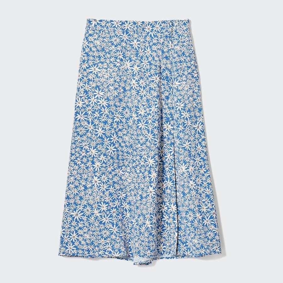 

Юбка Uniqlo Split Hem Flower Print Midi, синий