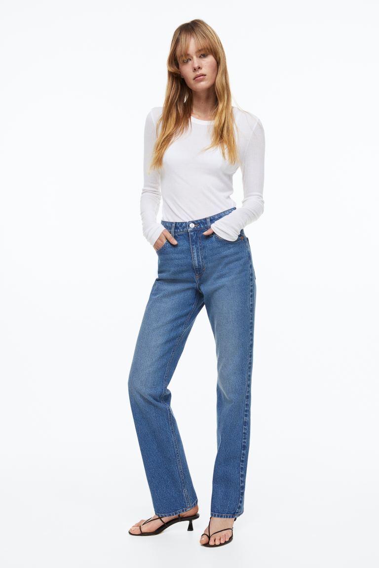 

Винтажные прямые высокие джинсы H&M, синий деним