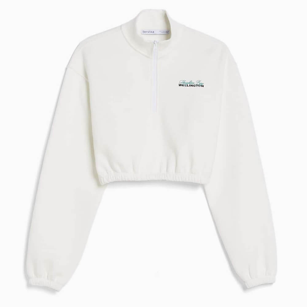 

Свитшот Bershka Printed With Zip, кремовый
