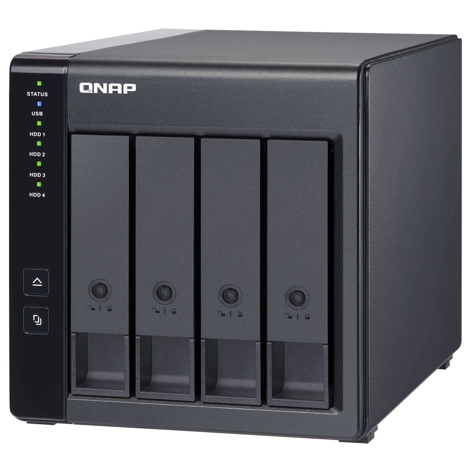 Сетевое хранилище QNAP TR-004 Raid, 4 отсека, без дисков, черный лицензия qnap lic sw qvrpro gold ei для nas на подключение 8 дополнительных ip камер для системы qvr pro функция неограниченное воспроизведение
