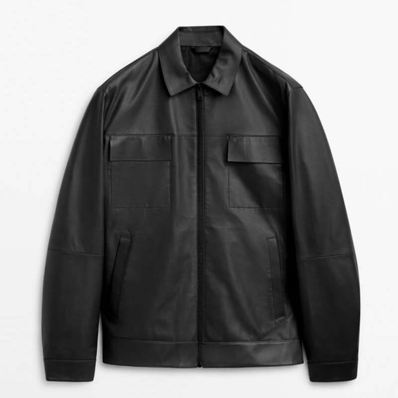 

Кожаная куртка Massimo Dutti Nappa Leather, черный