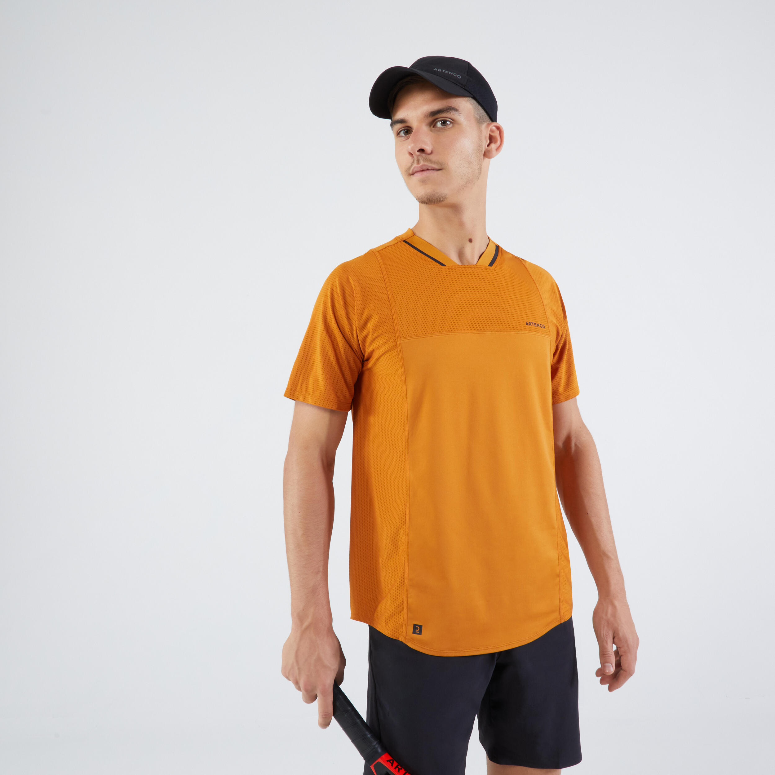 Теннисная футболка мужская - Dry VN охра/черная ARTENGO, охра черная люрекс 399fj охра