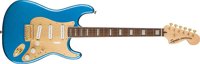 

Squier 40th Anniversary Stratocaster, Gold Edition, накладка на гриф Laurel, накладка из анодированного золота, цвет Lake Placid Blue 40th Anniversary Stratocaster, Gold Edition, Laurel Fingerboard, Gold Anodized Pickguard,