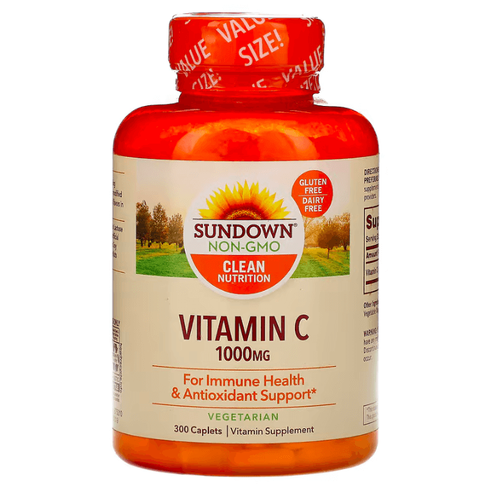 Витамин C Sundown Naturals 1000 мг, 300 таблеток sundown naturals жевательный витамин c с натуральным шиповником апельсин 500 мг 100 жевательных таблеток