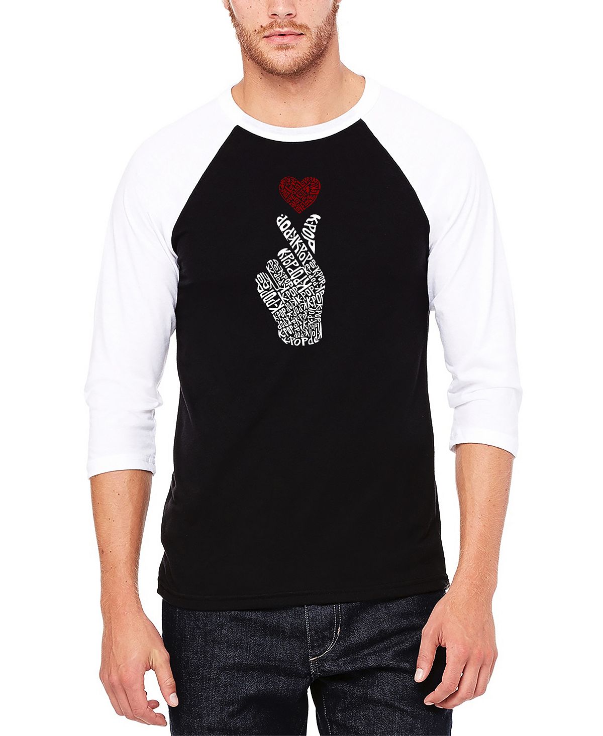 Мужская бейсбольная футболка реглан с рукавом 3/4 k-pop word art футболка LA Pop Art, черно-белый 55 шт набор почтовые открытки в стиле k pop
