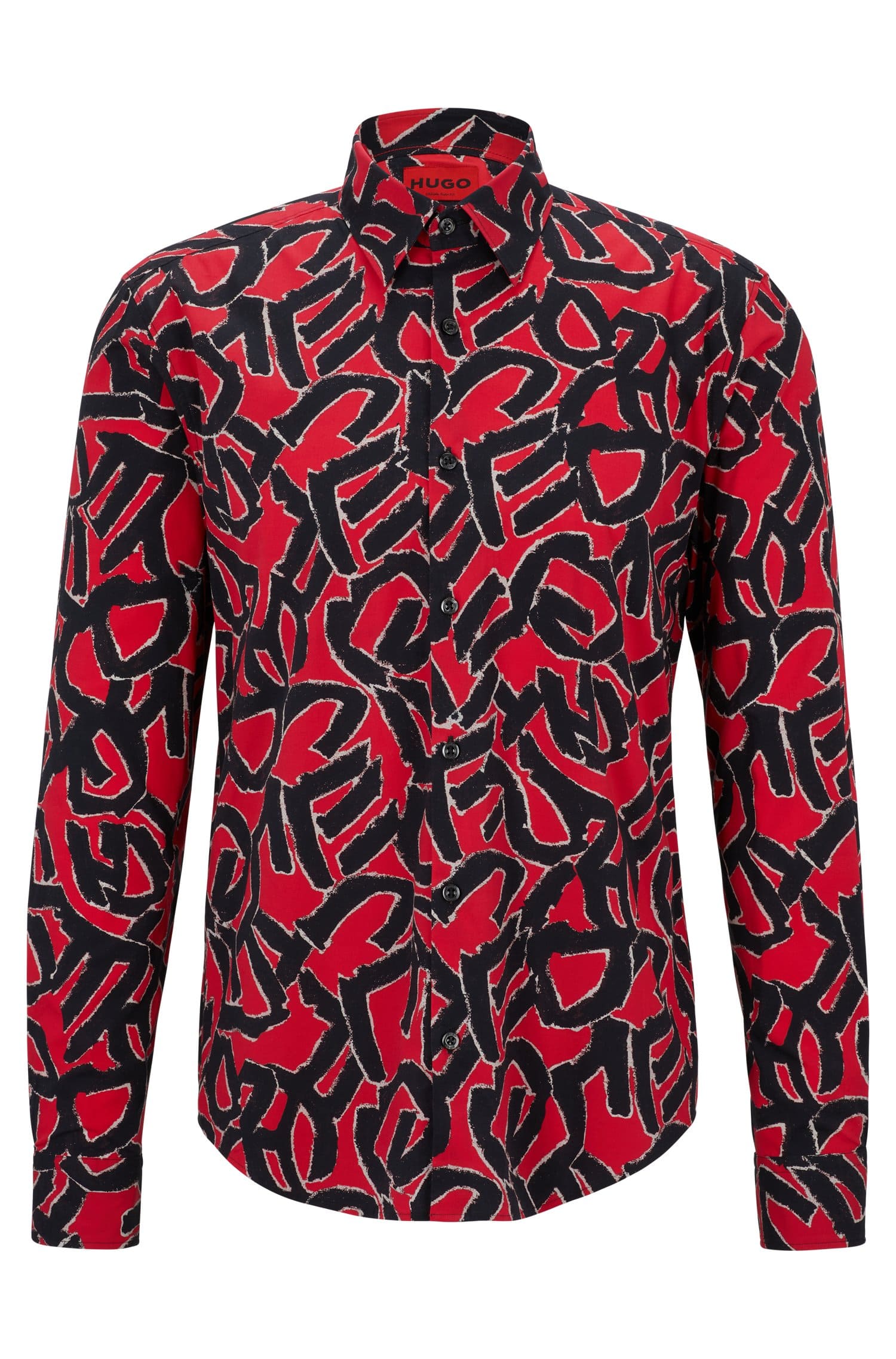 цена Рубашка Hugo Boss приталенного кроя из эластичного хлопка c принтом, красный