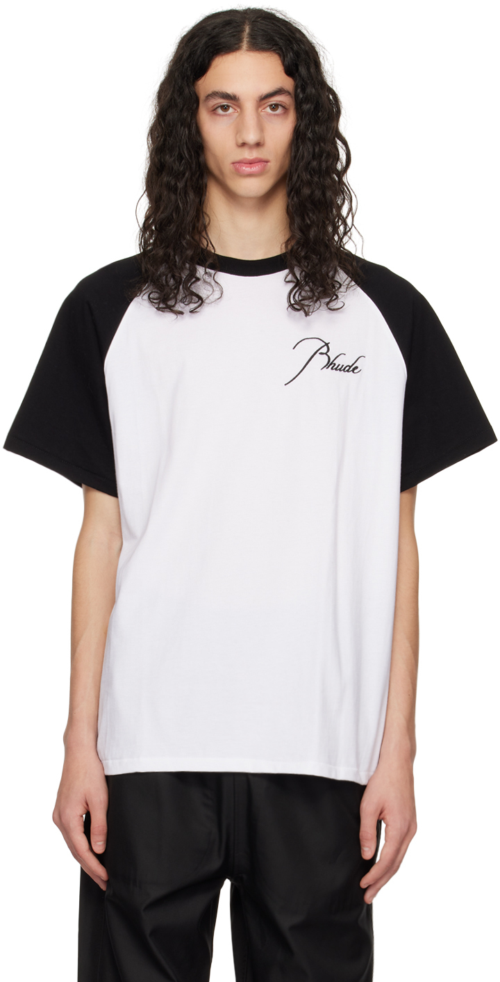 

Бело-черная футболка с регланами Rhude