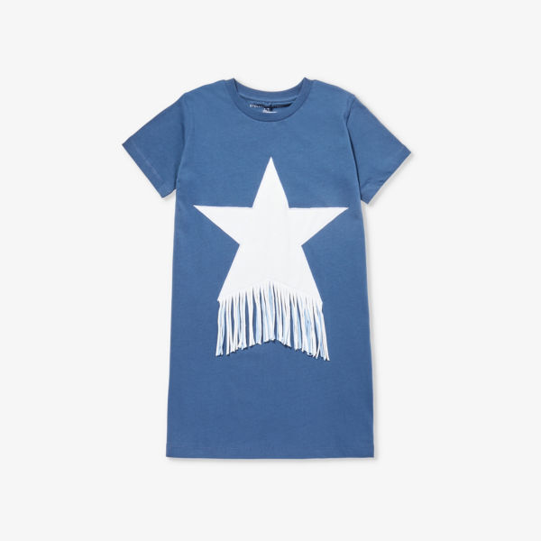 

Платье из хлопкового трикотажа с кисточками и звездочками, 4–14 лет Stella Mccartney, синий